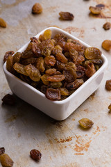 raisins in a white bowl