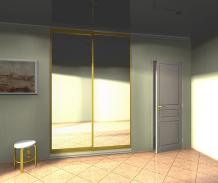 wardrobe with mirrored sliding doors 3D rendering