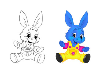 Little blue donkey smiling isolated image character coloring page