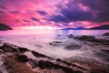 Colorful fantasy long exposure in sunset on the island