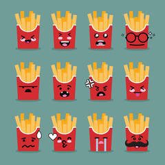 Smilies emoji emoticon face in fries with a lot of variation