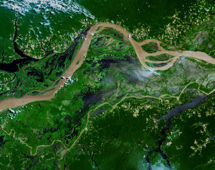 Obrazy na Szkle  Amazonka z satelity Landsat. Elementy tego obrazu dostarczone przez NASA.