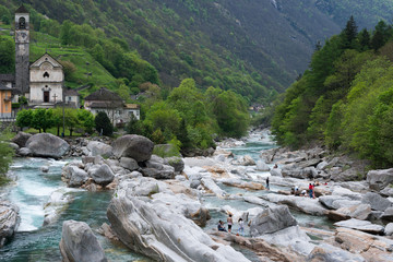 Mountain river near the town of Lavertezzo, Switzerland