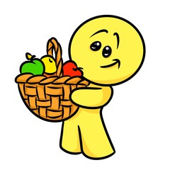 Smiley character fruit basket cartoon illustration isolated image
