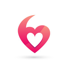 Heart Love Letter B or Number Six Logo