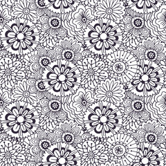 Vector pattern with abstract flowers ornament. Adult coloring book page. Zentangle seamless design