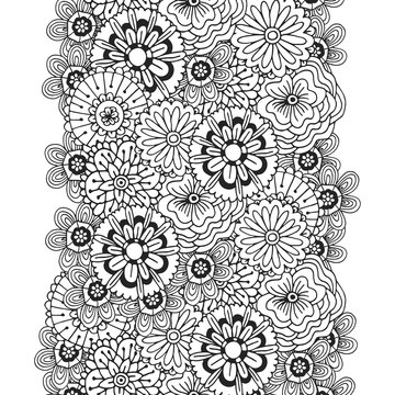 Vector pattern with abstract ornament of flowers. Adult coloring book page. Unique design for decoration