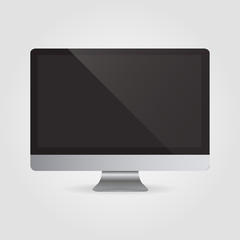 Realistic computer monitor isolated on a grey background. Vector illustration