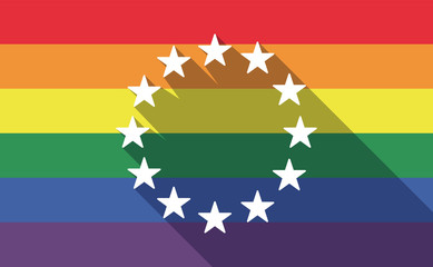 Long shadow gay pride flag with    the EU flag stars