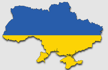 Map of Ukraine, Filled with the National Flag 