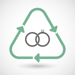 Line art recycle sign icon with  two bonded wedding rings