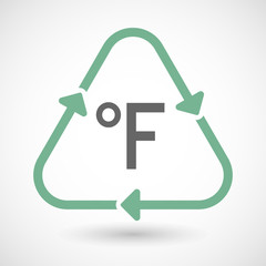 Line art recycle sign icon with  a farenheith degrees sign