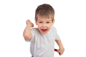 Little boy in a white t-shirt