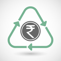 Line art recycle sign icon with  a rupee coin icon