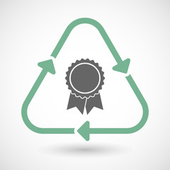 Line art recycle sign icon with  a ribbon award