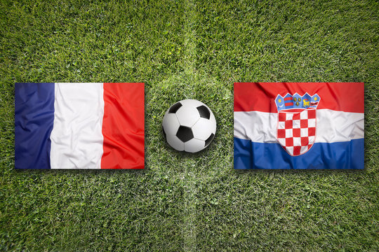 France vs. Croatia flags on soccer field