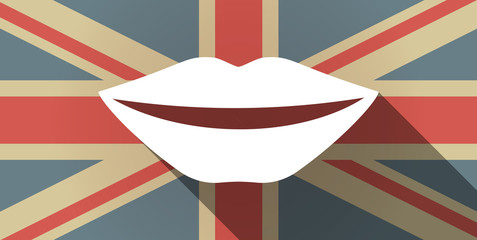 Long shadow UK flag icon with  a female mouth smiling