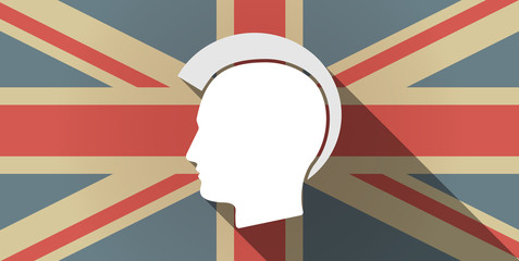 Long shadow UK flag icon with  a male punk head silhouette