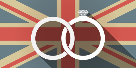 Long shadow UK flag icon with  two bonded wedding rings