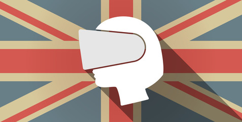Long shadow UK flag icon with  a female head wearing a virtual r