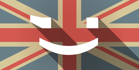 Long shadow UK flag icon with  a wink text face emoticon