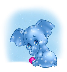 Winter Christmas little elephant cartoon illustration