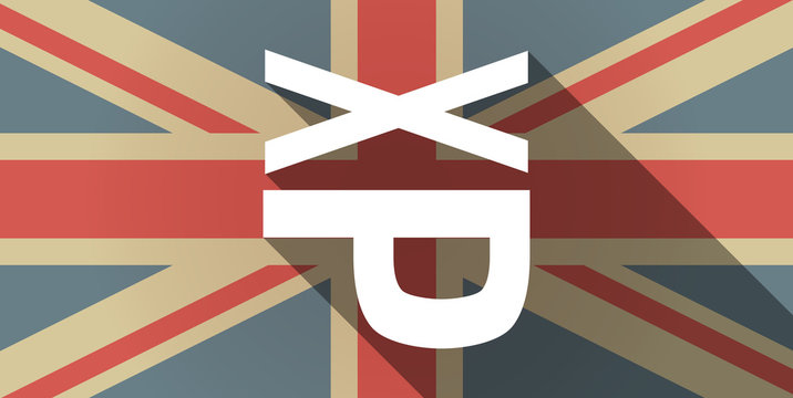Long shadow UK flag icon with  a Tongue sticking text face emoti