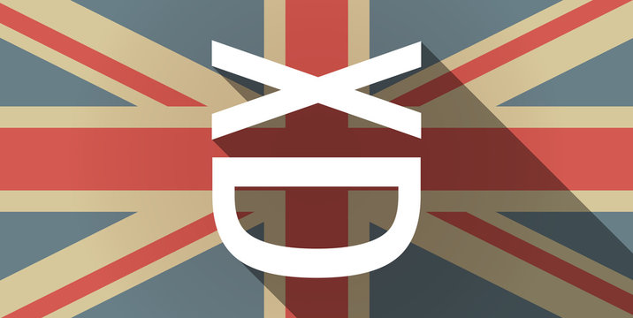 Long shadow UK flag icon with   a laughing text face