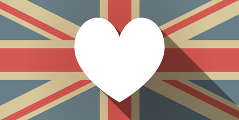 Obraz premium Long shadow UK flag icon with the heart poker playing card sign