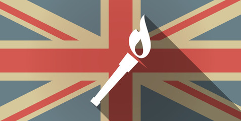Long shadow UK flag icon with  a torch icon