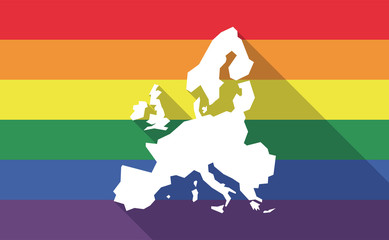 Long shadow gay pride flag with  a map of Europe