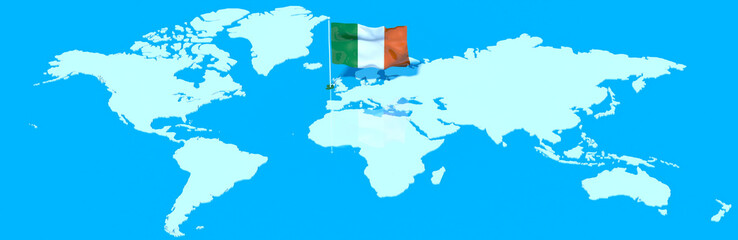 Pianeta Terra 3D con bandiera al vento Irlanda