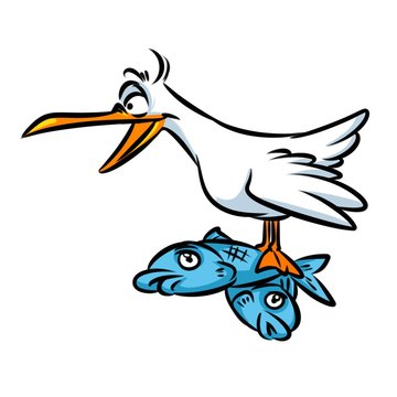 Bird seagull fish cartoon illustration