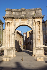 Golden Roman Gate (Sergius Arch) in Pula, Croatia