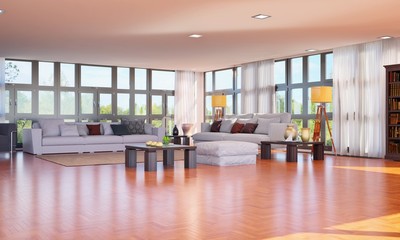 Loftiness Wohnzimmer im Grünen