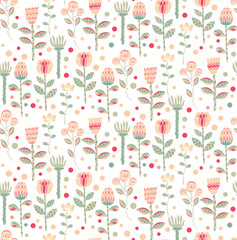 Vector hand drawn floral seamless pattern. Design for fabric, textile. Hand drawn background with flower