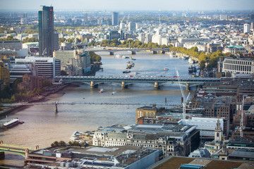 London panorama Westminster side of the city. View include River Thames and bridges
