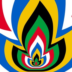 Concentric oncoming symbol olimpic flame in colors white, blue, Yellow, black, green, red