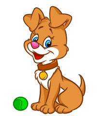 Puppy ball isolated character image  cartoon illustration