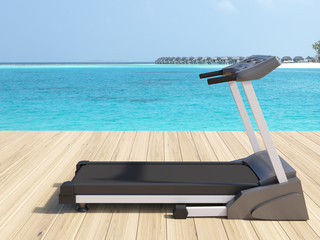 Treadmill outside next to sea