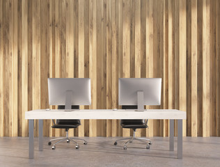 Wooden interior with workplace