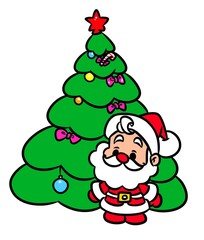 Christmas tree Santa Claus mini cartoon illustration   isolated image character