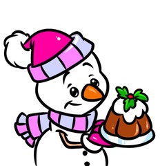 Christmas Snowman Cake cartoon illustration  isolated image character
