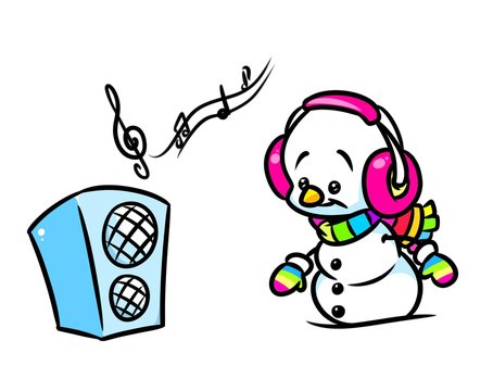 Christmas  holiday Snowman Rainbow Music cartoon illustration
