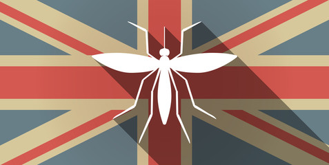 Long shadow UK flag icon with  a mosquito