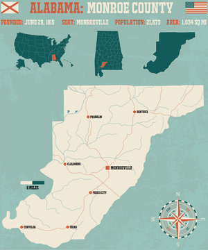 Large and detailed map and infos about Monroe County in Alabama