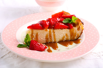 Slice of cheesecake with strawberry