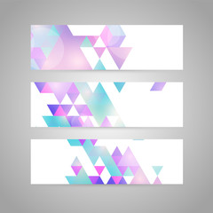 Vector banners with abstract multicolored polygonal mosaic background. Modern geometric triangular pattern. Business design template.