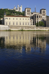 Fototapeta na wymiar Cathédrale Saint-Jean et son reflet dans la Saône