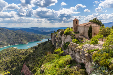 Fototapeta na wymiar View of the Romanesque church of Santa Maria de Siurana in Catal